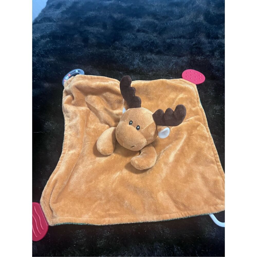 Reindeer Plush‎ Baby Lovey Rattle Teether Moose Security Blanket Modern Baby